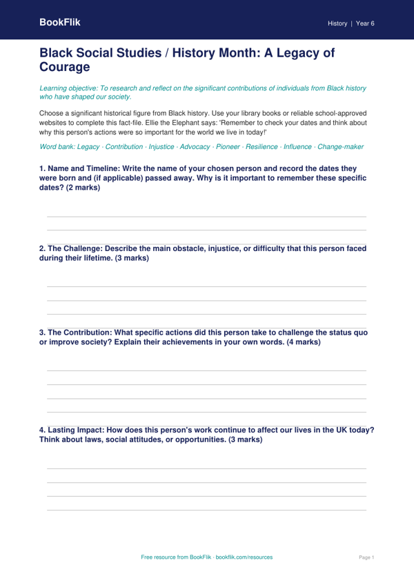 Black History Month Template for Class 6 | CBSE Social Studies | BookFlik