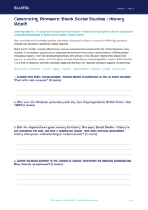 Free Black History Month Worksheet | Class 6 | Social Studies / History | BookFlik
