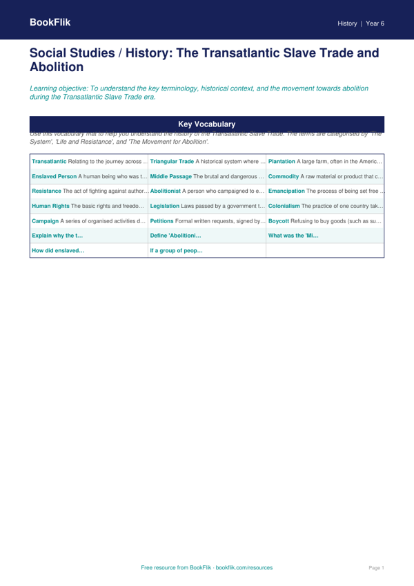 Free Slavery Word Mat | Class 6 | Social Studies / History | BookFlik