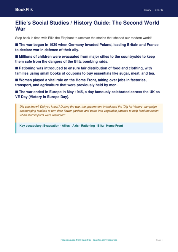 WW2 History Poster for Class 6 | CBSE Social Studies | BookFlik worksheet preview — History Ww2