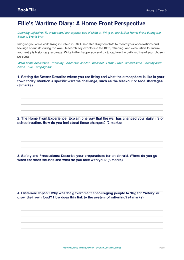 Free WW2 Template | Class 6 | Social Studies / History | BookFlik worksheet preview — History Ww2
