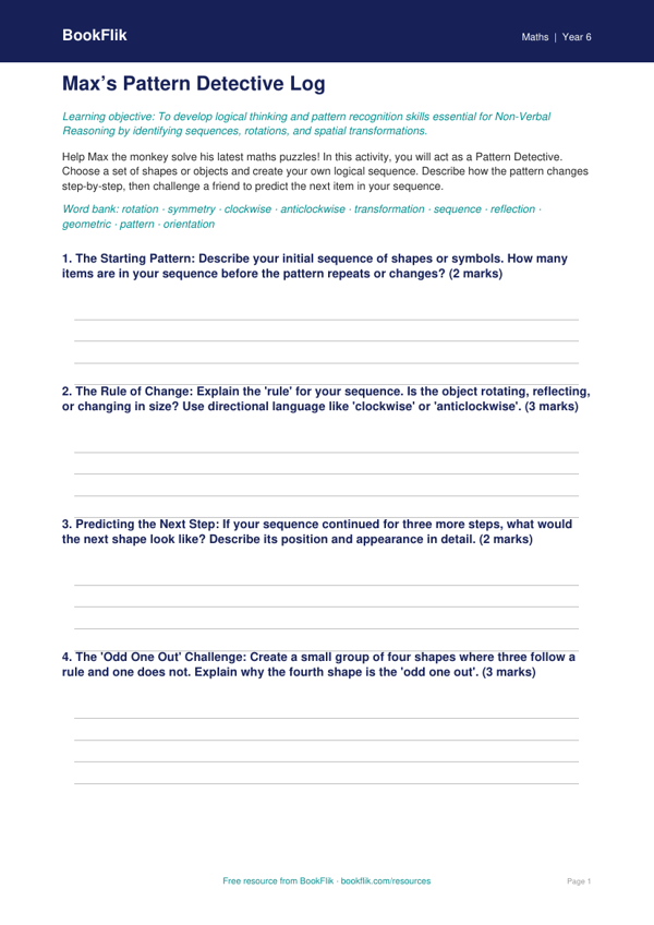 Non Verbal Reasoning Practice for Class 6 | CBSE Maths | BookFlik worksheet preview — Maths Non Verbal Reasoning
