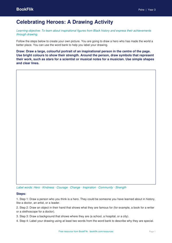 Free Black History Month Drawing Sheet | Class 3 | Life Skills | BookFlik worksheet preview — Pshe Black History Month