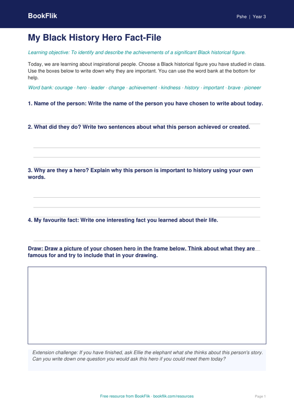 Black History Month Worksheet for Class 3 | Life Skills | BookFlik worksheet preview — Pshe Black History Month
