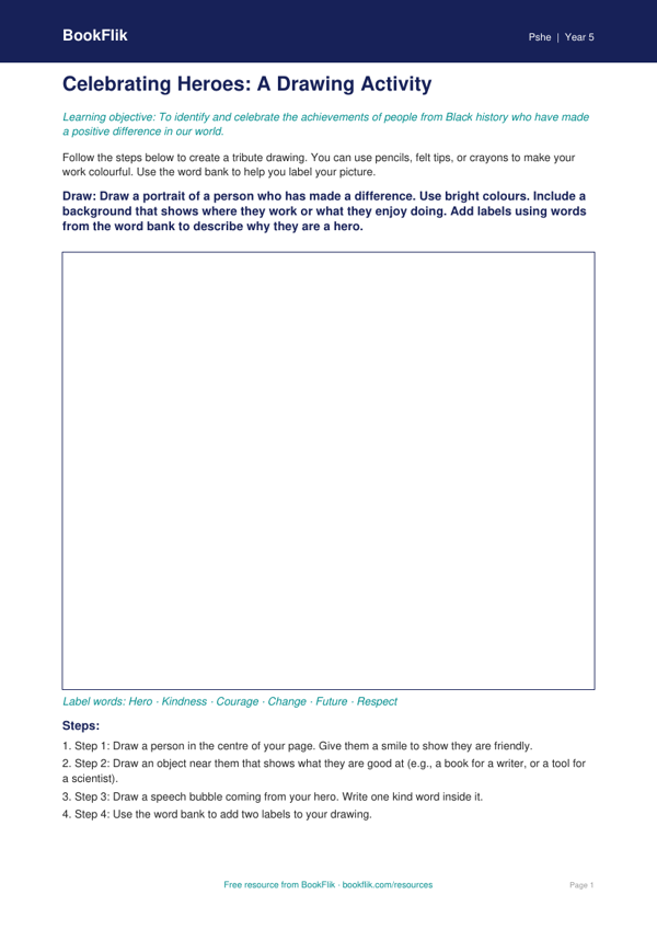 Free Black History Month Drawing Sheet | Class 5 | Life Skills | BookFlik worksheet preview — Pshe Black History Month