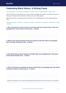 Free Black History Month Writing Frame | Class 6 | Life Skills | BookFlik
