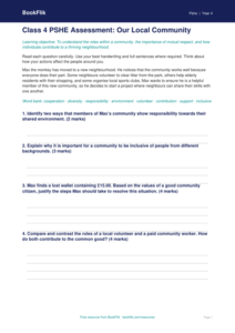 Community Assessment Class 4 Free Worksheet | Life Skills | BookFlik