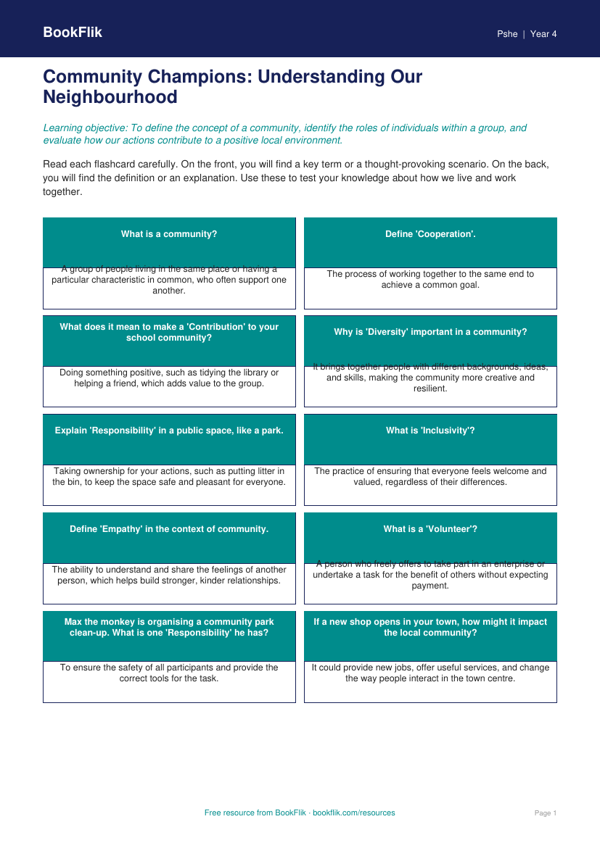 Community Helpers Flashcards | Class 4 Life Skills | BookFlik worksheet preview — Pshe Community