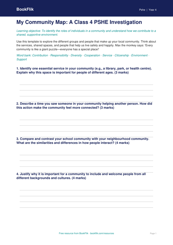 Community Helpers and Roles | Class 4 Life Skills | BookFlik worksheet preview — Pshe Community