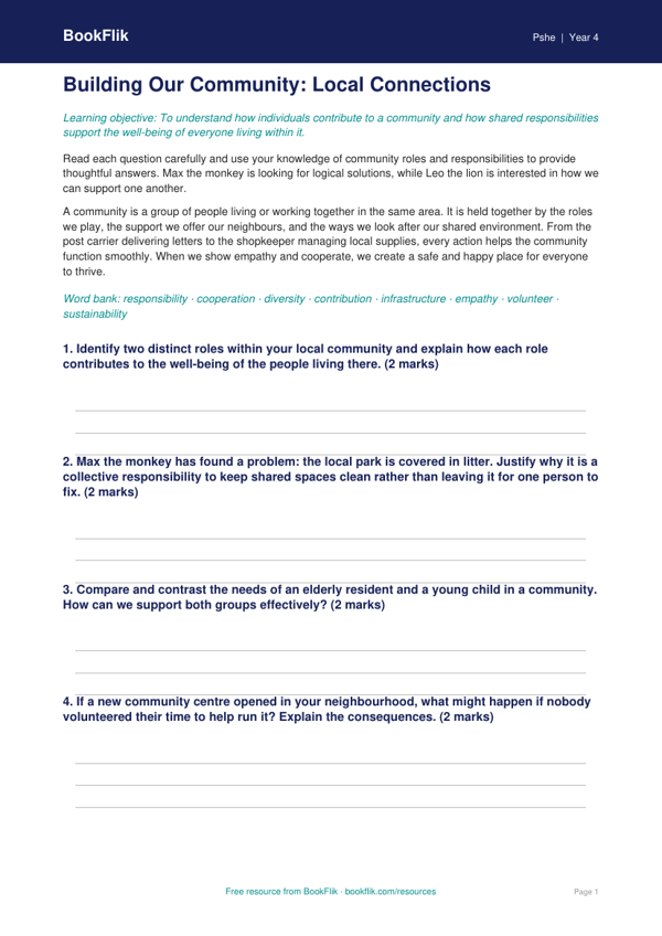 Community Helpers Worksheet for Class 4 | Life Skills | BookFlik worksheet preview — Pshe Community