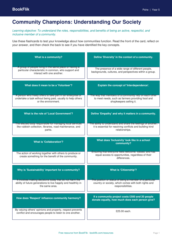 Community Helpers and Services | Class 5 Life Skills | BookFlik worksheet preview — Pshe Community
