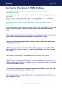 Community Quiz Class 5 Free | Life Skills Worksheet | BookFlik