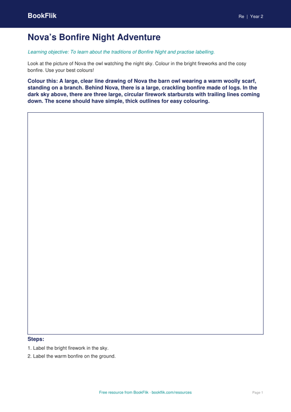 Bonfire Night Colouring and Learning Worksheet | Class 2 EVS | BookFlik worksheet preview — Re Bonfire Night