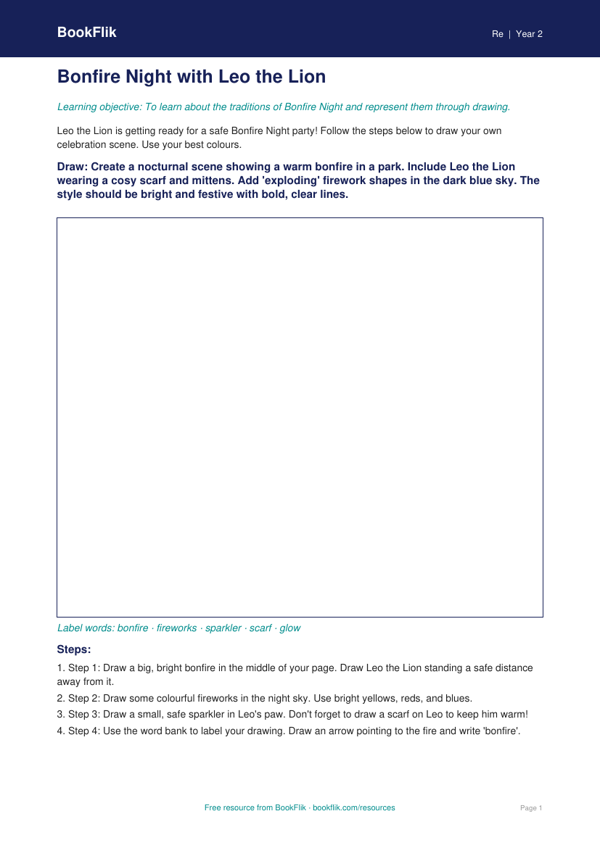 Free Bonfire Night Drawing Sheet | Class 2 | EVS / Moral Education | BookFlik worksheet preview — Re Bonfire Night