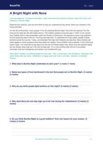 Free Bonfire Night Comprehension | Class 6 | EVS / Moral Education | BookFlik