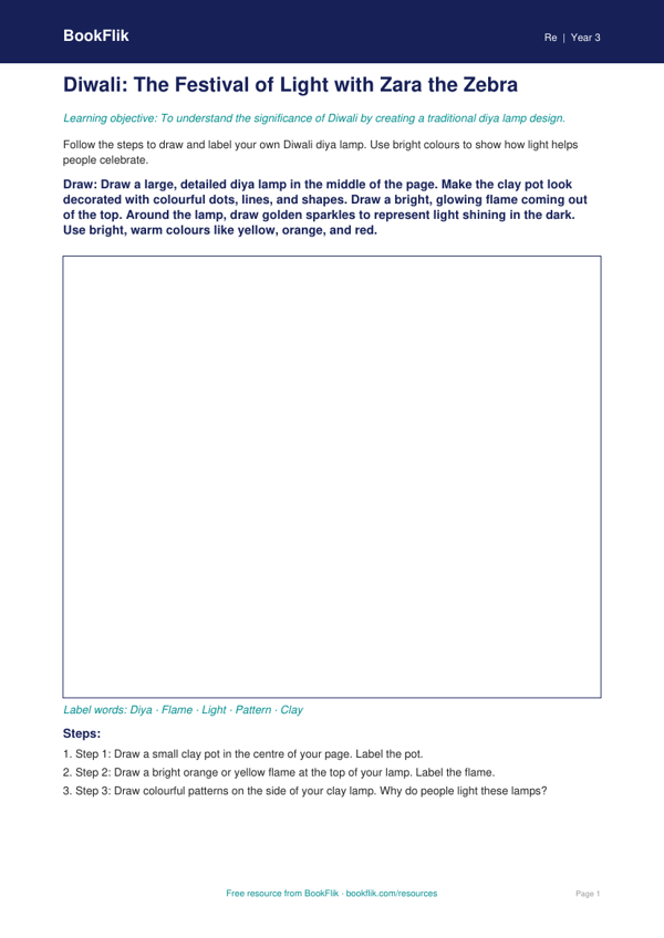 Free Diwali Drawing Sheet | Class 3 | EVS / Moral Education | BookFlik worksheet preview — Re Diwali