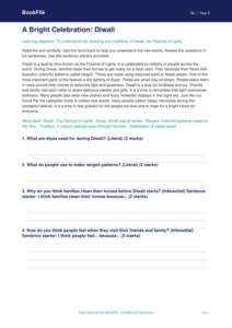 Free Diwali Comprehension | Class 6 | EVS / Moral Education | BookFlik