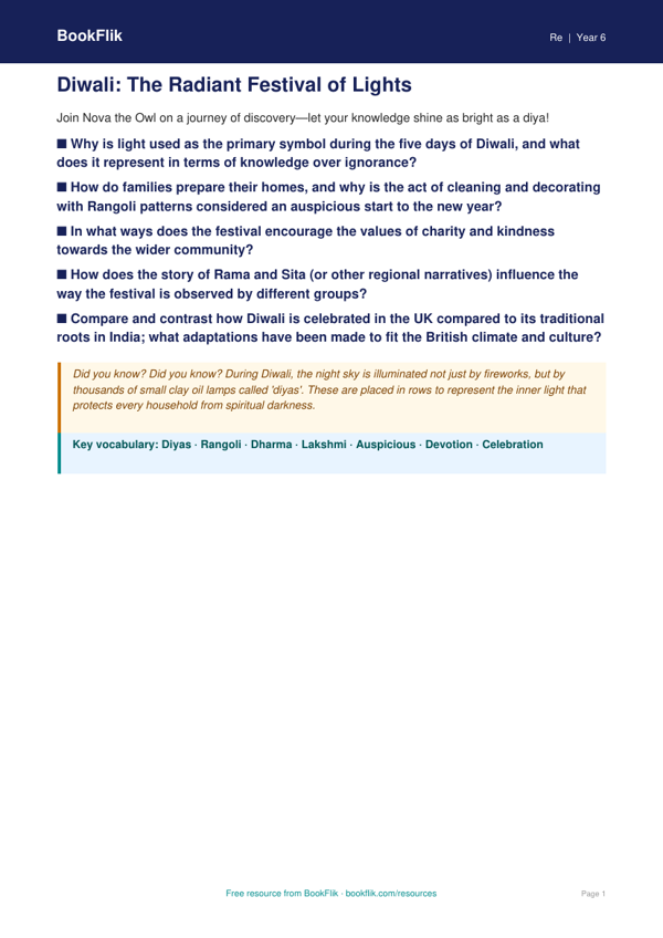 Free Diwali Poster | Class 6 | EVS / Moral Education | BookFlik worksheet preview — Re Diwali