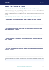 Free Diwali Writing Frame | Class 6 | EVS / Moral Education | BookFlik