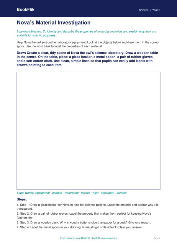 Free Properties Of Materials Drawing Sheet | Class 3 | Science | BookFlik worksheet preview — Science Properties Of Materials
