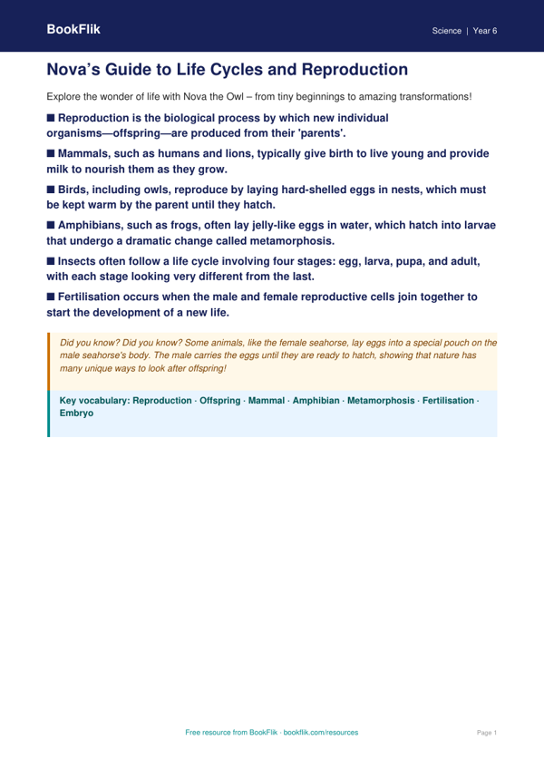 Free Reproduction Poster | Class 6 | Science | BookFlik