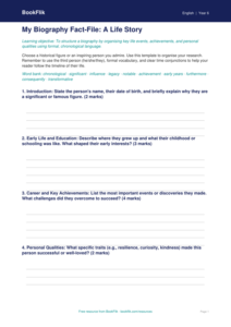 Free Biography Template | Year 6 Core | BookFlik