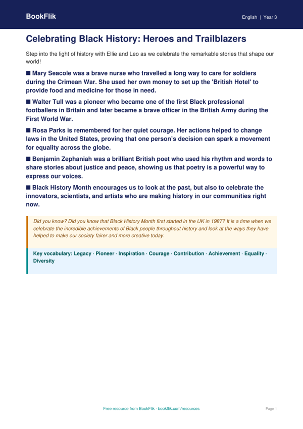 Free Black History Month Poster | Year 3 Greater Depth | BookFlik worksheet preview — English Black History Month