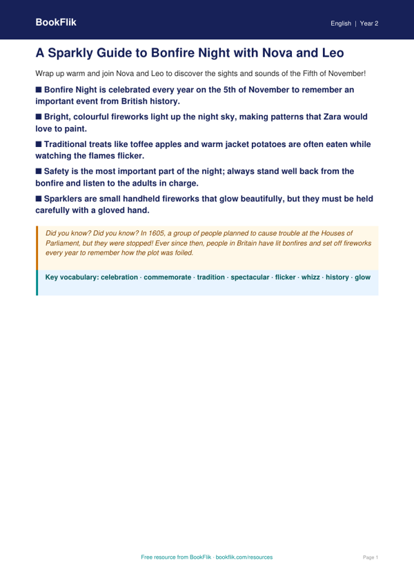 Free Bonfire Night Poster | Year 2 Greater Depth | BookFlik worksheet preview — English Bonfire Night