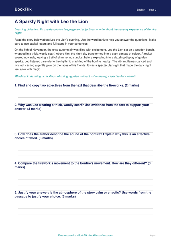 Free Bonfire Night Track Sheet | Year 2 Greater Depth | BookFlik worksheet preview — English Bonfire Night