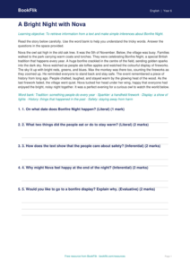 Free Bonfire Night Comprehension | Year 6 Supported | BookFlik