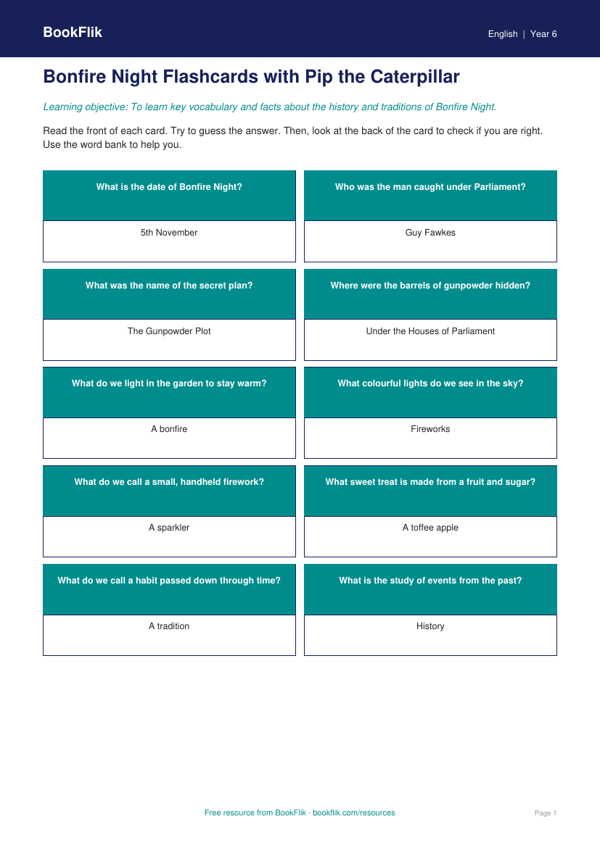 Free Bonfire Night Flashcards | Year 6 Supported | BookFlik