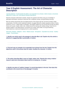 Free Character Description Assessment | Year 6 Core | BookFlik