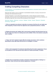 Free Character Description Worksheet | Year 6 Core | BookFlik