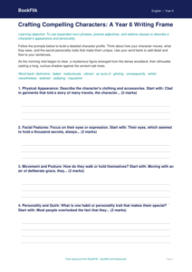 Free Character Description Writing Frame | Year 6 Core | BookFlik