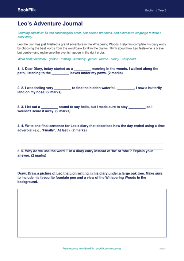 Free Diary Writing Activity Sheet | Year 3 Core | BookFlik worksheet preview — English Diary Writing