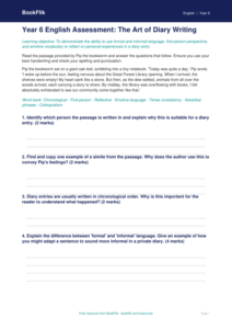 Free Diary Writing Assessment | Year 6 Core | BookFlik