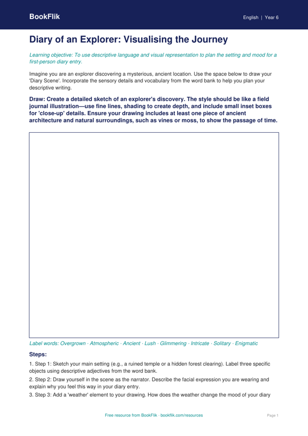 Free Diary Writing Drawing Sheet | Year 6 Core | BookFlik worksheet preview — English Diary Writing