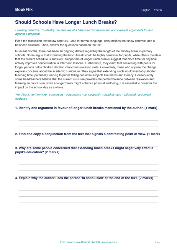 Free Discussion Texts Track Sheet | Year 6 Core | BookFlik worksheet preview — English Discussion Texts