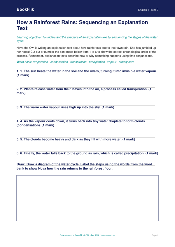 Free Explanation Texts Activity Sheet | Year 3 Core | BookFlik worksheet preview — English Explanation Texts