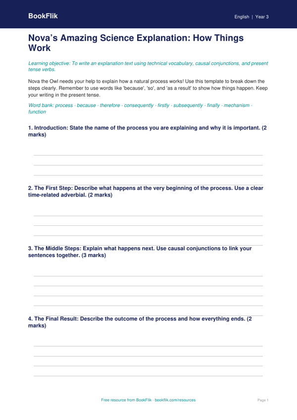Free Explanation Texts Template | Year 3 Core | BookFlik worksheet preview — English Explanation Texts