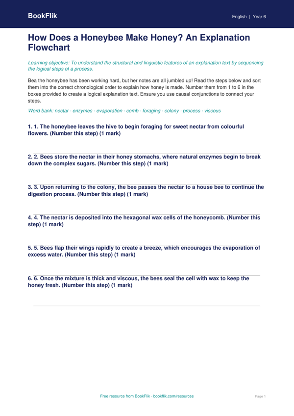 Free Explanation Texts Activity Sheet | Year 6 Core | BookFlik worksheet preview — English Explanation Texts