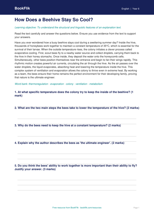 Free Explanation Texts Comprehension | Year 6 Core | BookFlik worksheet preview — English Explanation Texts