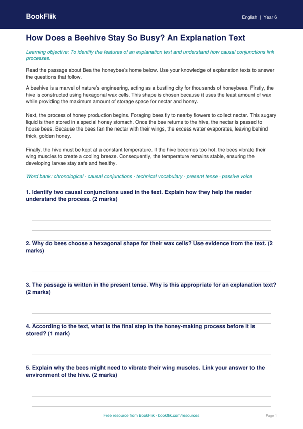 Free Explanation Texts Track Sheet | Year 6 Core | BookFlik worksheet preview — English Explanation Texts