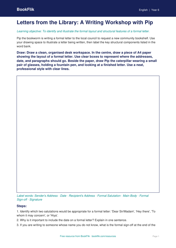 Free Letter Writing Drawing Sheet | Year 6 Core | BookFlik worksheet preview — English Letter Writing