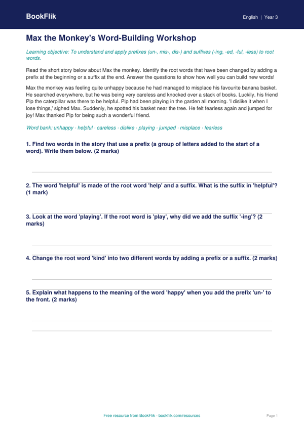 Free Prefixes And Suffixes Track Sheet | Year 3 Core | BookFlik worksheet preview — English Prefixes And Suffixes