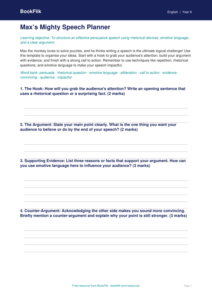 Free Speech Writing Template | Year 6 Core | BookFlik