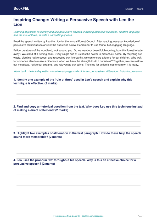 Free Speech Writing Track Sheet | Year 6 Core | BookFlik worksheet preview — English Speech Writing