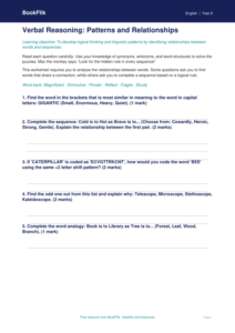 Free Verbal Reasoning Worksheet | Year 6 Core | BookFlik