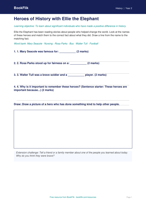 Free Black History Month Activity Sheet | Year 2 Supported | BookFlik worksheet preview — History Black History Month