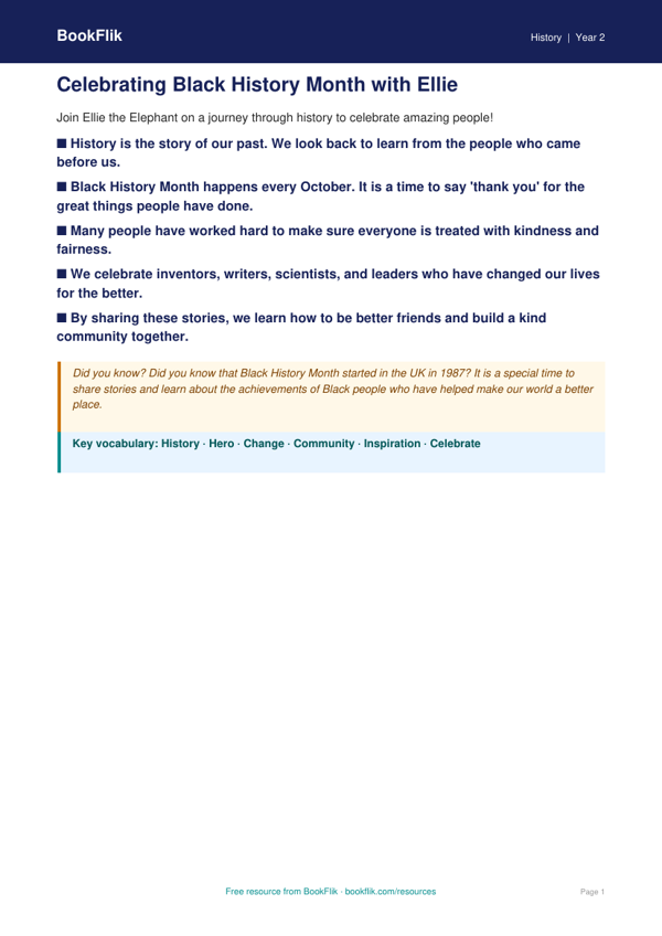 Free Black History Month Poster | Year 2 Supported | BookFlik worksheet preview — History Black History Month